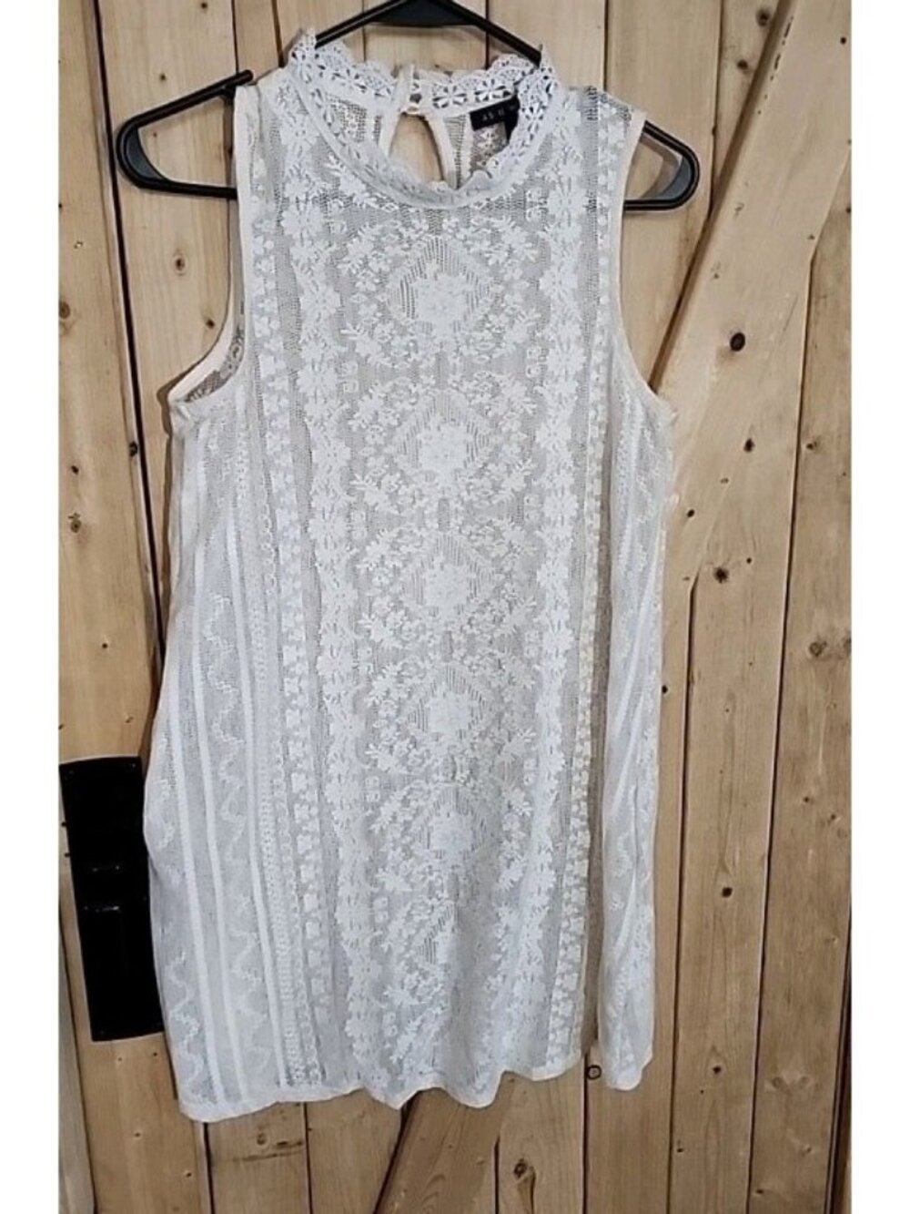Lace Crochet‎ Floral Stretch Dress Women Sleeveless Sheer No Slip Layer Cream S?